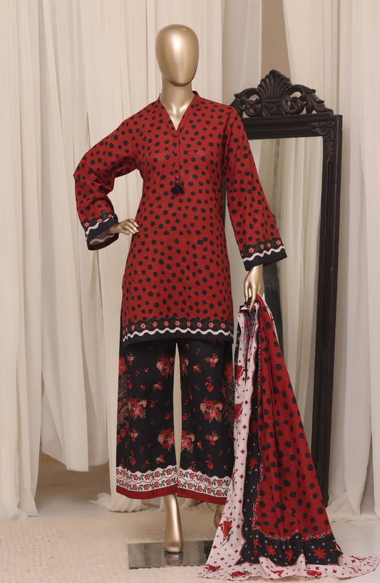 Sadabahar Printed Khaddar Stitched 3 Piece Suit - D-09 - SBD26KHD - Red - Winter Collection