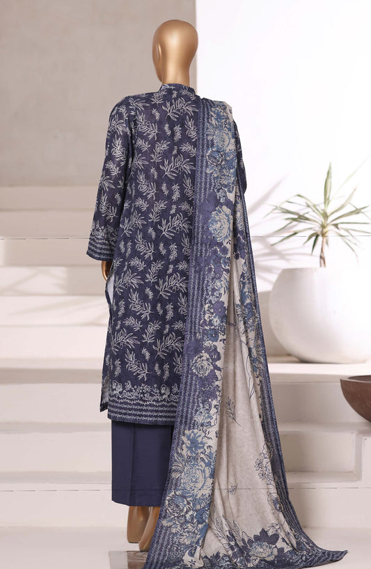 Sadabahar Printed Khaddar Stitched 3 Piece Suit - Design-10 - SBD25KHD - Blue - Winter Collection