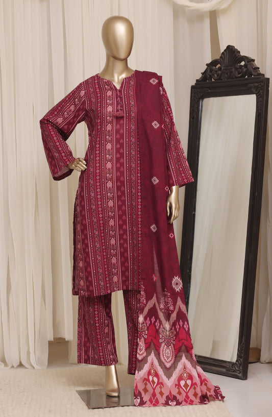 Sadabahar Printed Khaddar Stitched 3 Piece Suit - D-02 - SBD26KTW - Pink - Winter Collection
