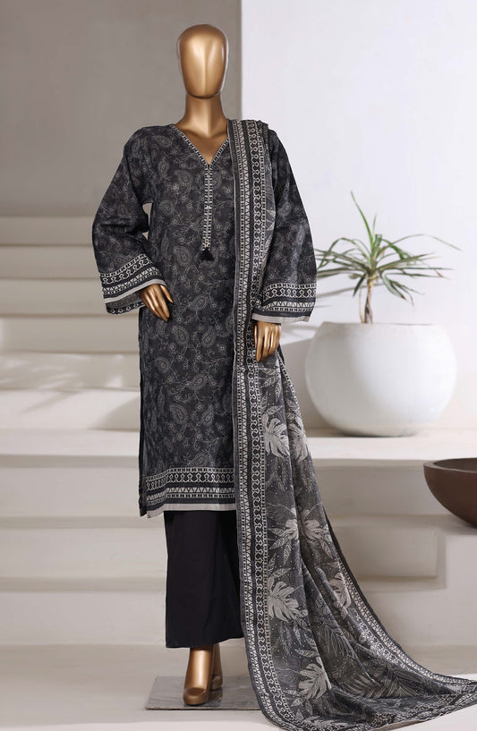 Sadabahar Printed Khaddar Stitched 3 Piece Suit - D-07 - SBD25MMR - Black - Winter Collection