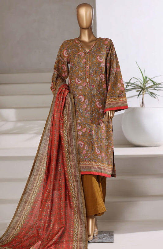 Sadabahar Printed Khaddar Stitched 3 Piece Suit - D-04 - SBD25MMR - Mustard - Winter Collection