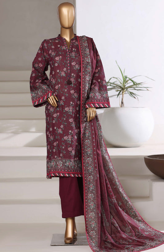 Sadabahar Printed Khaddar Stitched 3 Piece Suit - D-03 - SBD25MMR - Pink - Winter Collection