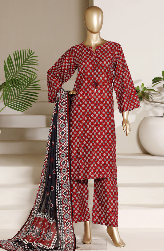 Sadabahar Printed Lawn Stitched 3 Piece Suit - D-01 - SBD26NINE - Red - Summer Collection
