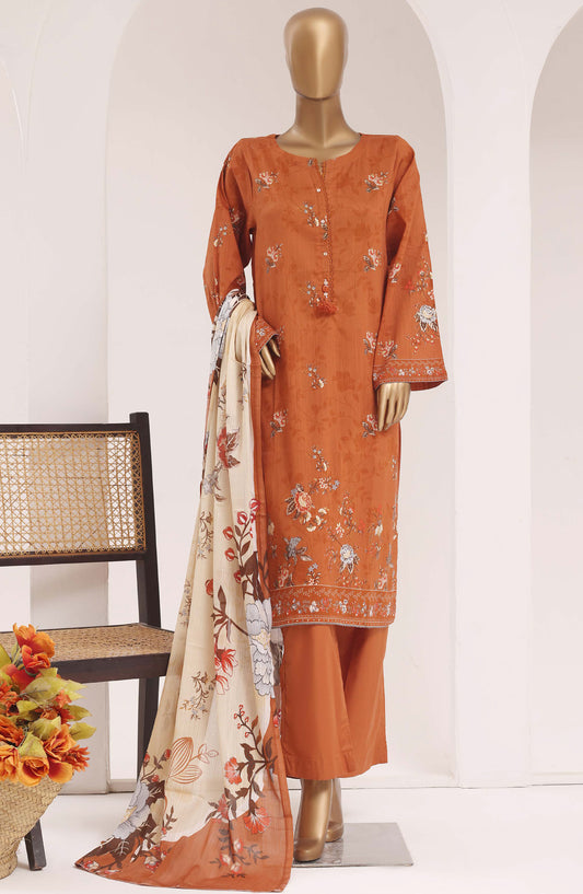 Sadabahar Printed Lawn Stitched 3 Piece Suit - D-10 - SBD26TEN - Rust - Summer Collection