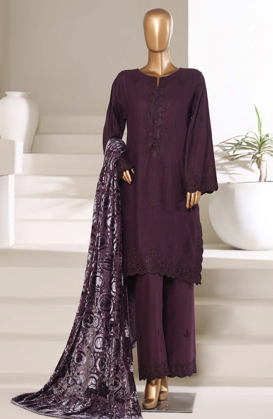 Sadabahar Luxury Embroidered Khaddar Karandi Stitched 3 Piece Suit - Design-05 - SBD25KKR - Purple - Winter Collection