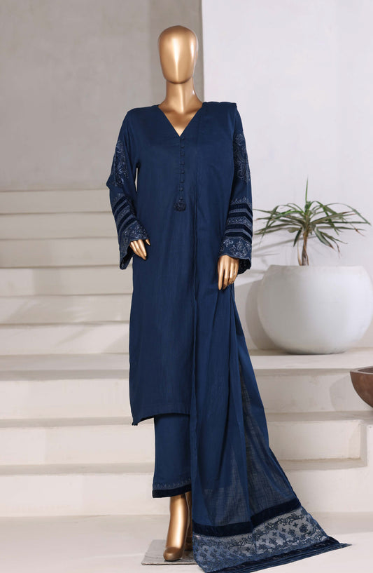 Sadabahar Premium Embroidered Cross Texture Stitched 3 Piece Suit - Design-08 - SBD25FEST - Blue - Winter Collection