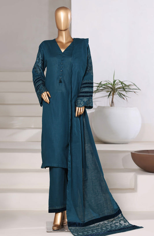 Sadabahar Premium Embroidered Cross Texture Stitched 3 Piece Suit - Design-03 - SBD25FEST - Blue - Winter Collection