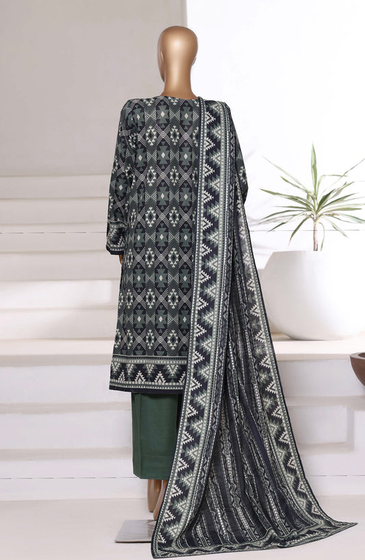 Sadabahar Printed Khaddar Stitched 3 Piece Suit - Design-03 - SDB25KHD - Black - Winter Collection