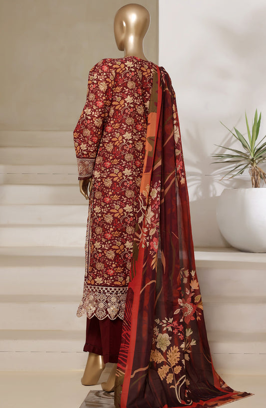 Sadabahar Embroidered Lawn Stitched 3 Piece Suit - Design-10 - SD25SGF2 - Maroon - Festive Collection