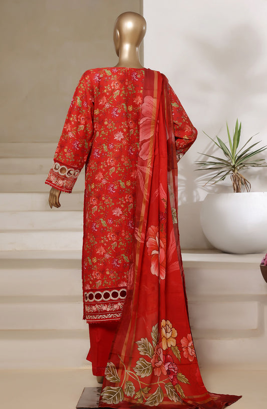 Sadabahar Embroidered Lawn Stitched 3 Piece Suit - Design-09 - SD25SGF2 - Red - Festive Collection