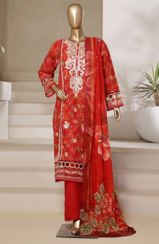 Sadabahar Embroidered Lawn Stitched 3 Piece Suit - Design-09 - SD25SGF2 - Red - Festive Collection