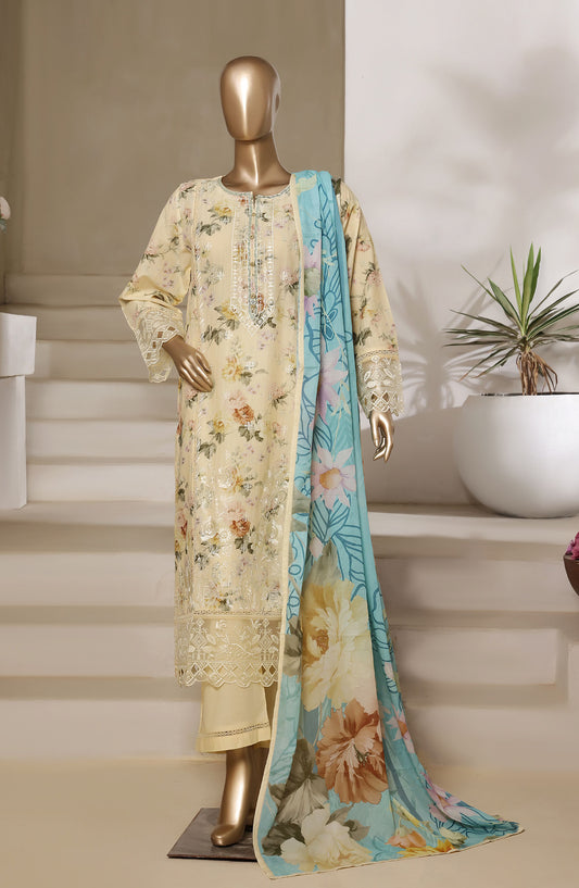 Sadabahar Embroidered Lawn Stitched 3 Piece Suit - Design-03 - SD25SGF2 - Yellow - Festive Collection