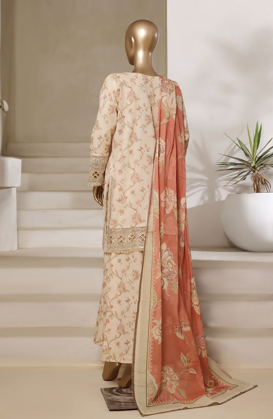 Sadabahar Embroidered Lawn Stitched 3 Piece Suit - Design-01 - SD25SGF2 - Peach - Festive Collection