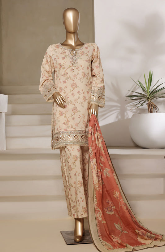 Sadabahar Embroidered Lawn Stitched 3 Piece Suit - Design-01 - SD25SGF2 - Peach - Festive Collection