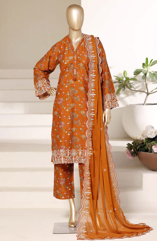 Sadabahar Regal Embroidered Lawn Stitched 3 Piece Suit - RD-03 - SBD26GAL - Orange - Festive Collection
