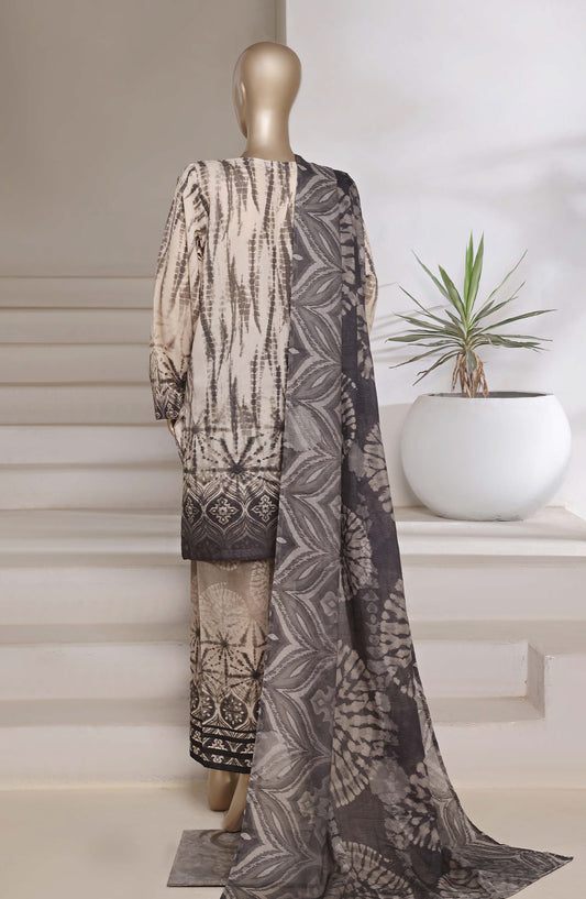 Sadabahar Printed Shimmered Cambric Stitched 3 Piece Suit - Design-07 - SBD25SHM - Fawn - Summer Collection