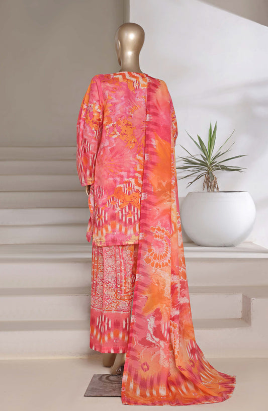 Sadabahar Printed Shimmered Cambric Stitched 3 Piece Suit - Design-03 - SBD25SHM - Pink - Summer Collection