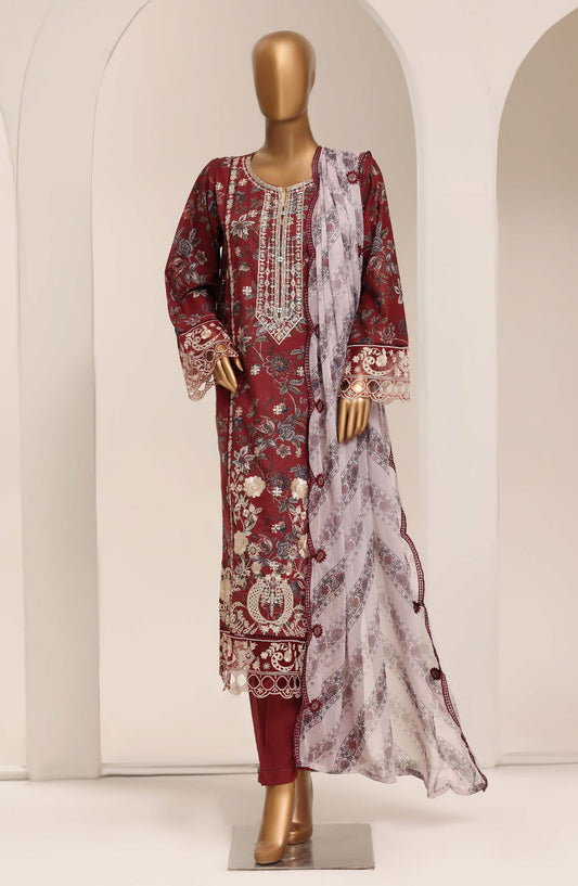 Sadabahar Signature Embroidered Stitched 3 Piece Suit - D-09 - SBD26XIT - Maroon - Festive Collection