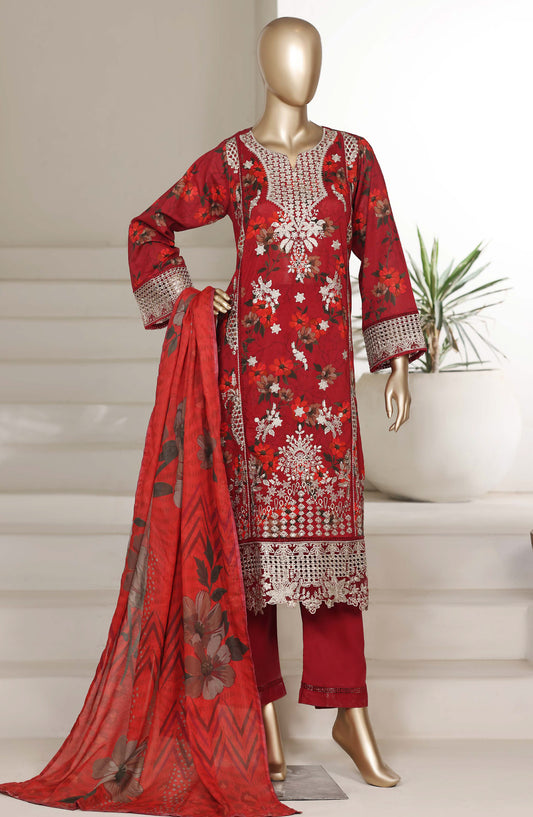 Sadabahar Embroidered Lawn Stitched 3 Piece Suit - D-05 - SBD26VL4 - Red - Festive Collection