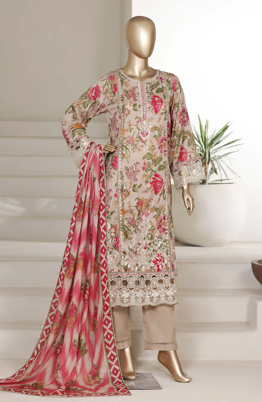 Sadabahar Embroidered Lawn Stitched 3 Piece Suit - D-04 - SBD26VL4 - Fawn - Festive Collection