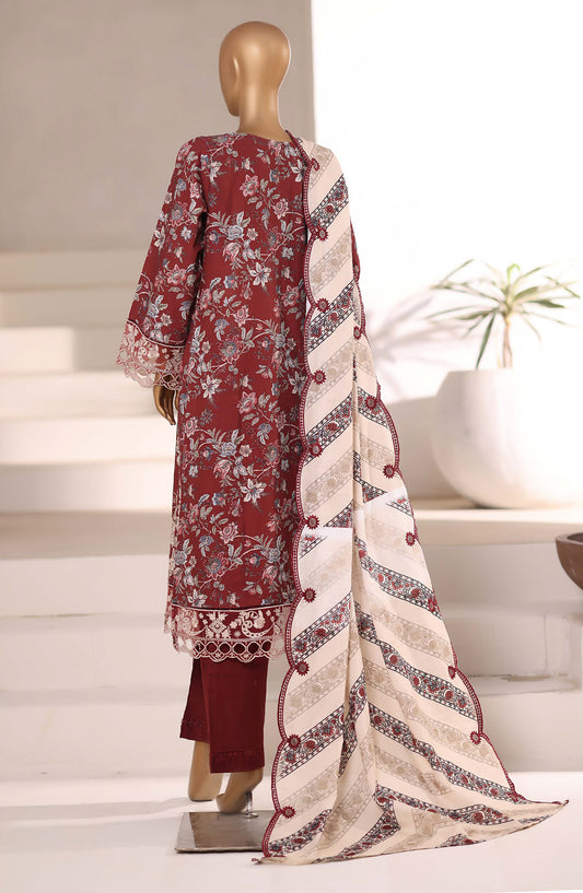Sadabahar Signature Embroidered Khaddar Stitched 3 Piece Suit - Design-05 - SBD25SNA - Maroon - Winter Collection