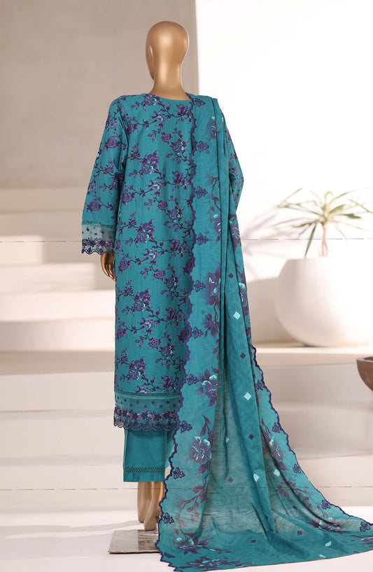 Sadabahar Signature Embroidered Khaddar Stitched 3 Piece Suit - Design-04 - SBD25SNA - Teal - Winter Collection