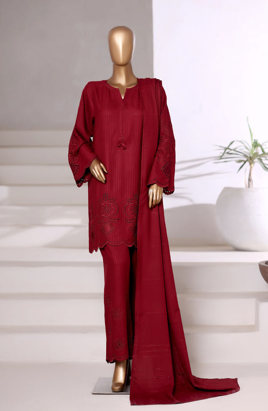 Sadabahar Vybe Embroidered Dhanak Stitched 3 Piece Suit - Design-01 - SBD25DNK - Red - Winter Collection