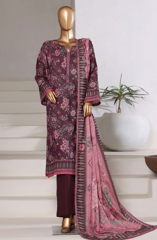 Sadabahar Printed Khaddar Stitched 3 Piece Suit - Design-05 - SBD25SHIMR - Purple - Winter Collection