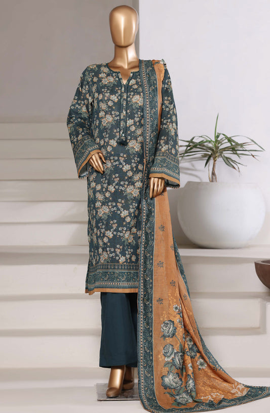 Sadabahar Printed Khaddar Stitched 3 Piece Suit - Design-04 - SBD25SHIMR - Teal - Winter Collection
