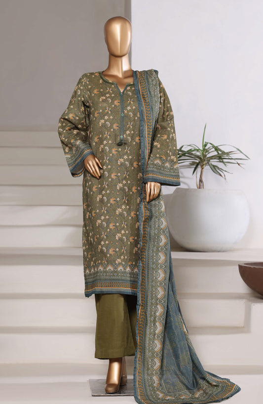 Sadabahar Printed Khaddar Stitched 3 Piece Suit - Design-02 - SBD25SHIMR - Green - Winter Collection