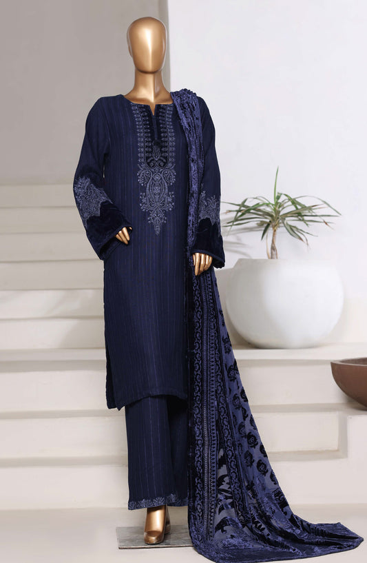 Sadabahar Luxury Embroidered Dhanak Stitched 3 Piece Suit - Design-05 - SBD25LXD - Blue - Winter Collection