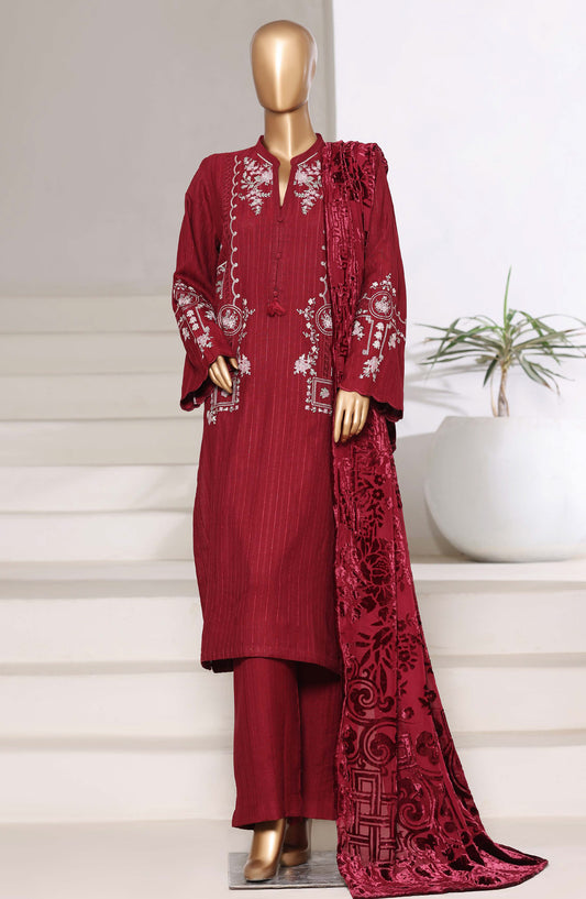 Sadabahar Luxury Embroidered Dhanak Stitched 3 Piece Suit - Design-03 - SBD25LXD - Red - Winter Collection