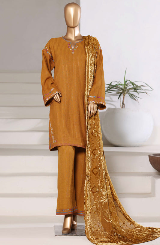 Sadabahar Luxury Embroidered Dhanak Stitched 3 Piece Suit - Design-01 - SBD25LXD - Mustard - Winter Collection