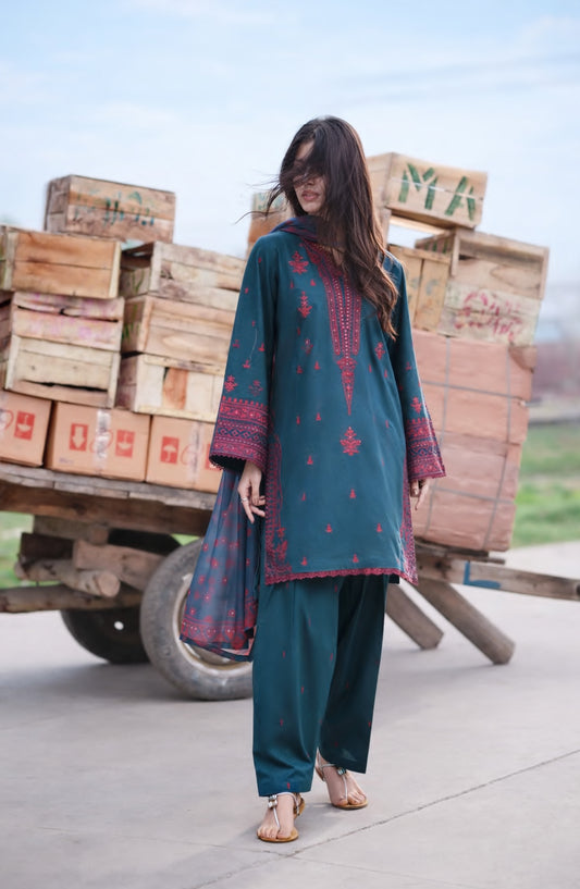 Safarnama by Casual Lite Embroidered Cotton Lawn Stitched 3 Piece Suit - Aoibh Dusk - CL26SFR - Blue - Summer Collection