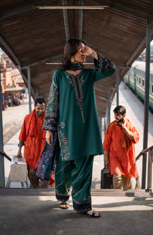 Safarnama by Casual Lite Embroidered Cotton Lawn Stitched 3 Piece Suit - Emera Grace - CL26SFR - Green - Summer Collection