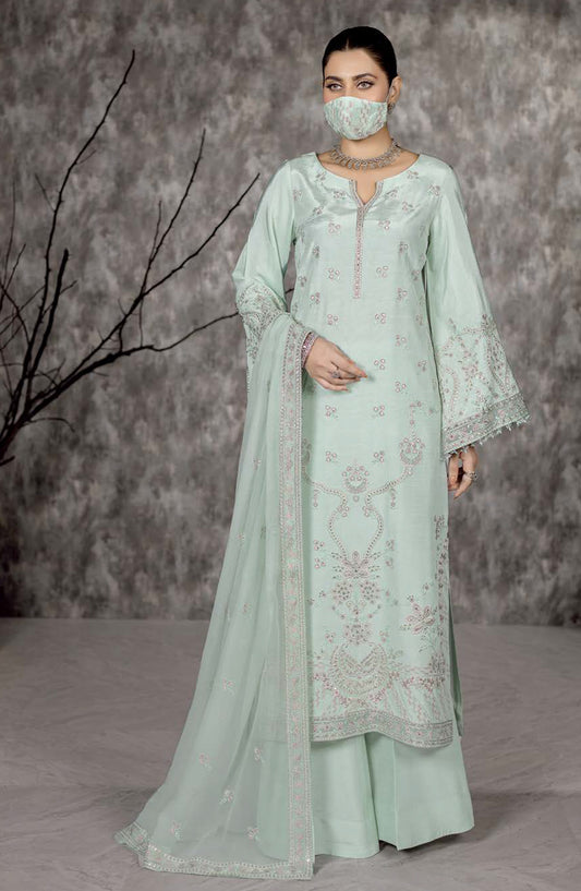 Safeera by Flossie Embroidered Raw Silk Unstitched 3 Piece Suit - RS-06 - FLS25RS - Teal - Formal Collection