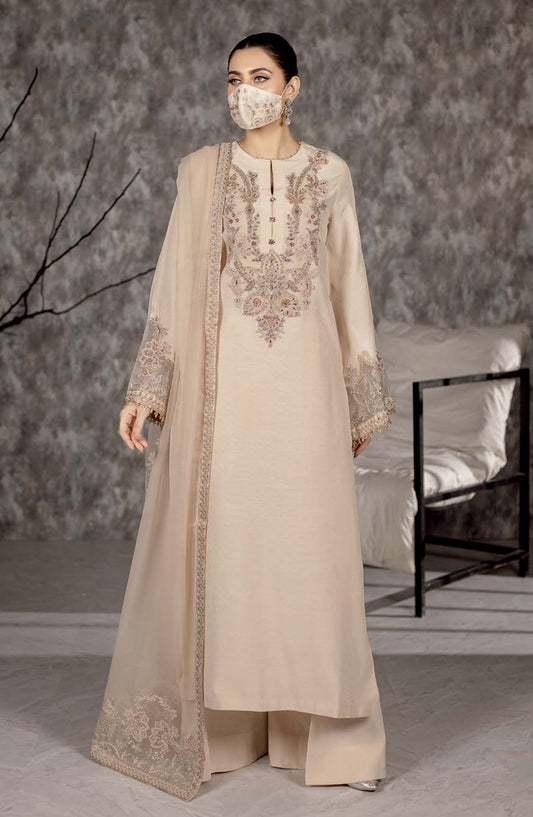 Safeera by Flossie Embroidered Raw Silk Unstitched 3 Piece Suit - RS-04 - FLS25RS - Peach - Formal Collection