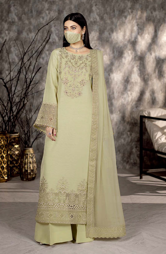 Safeera by Flossie Embroidered Raw Silk Unstitched 3 Piece Suit - RS-02 - FLS25RS - Lemon - Formal Collection