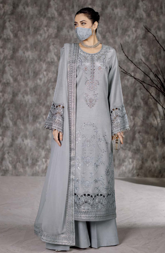 Safeera by Flossie Embroidered Raw Silk Unstitched 3 Piece Suit - RS-01 - FLS25RS - Grey - Formal Collection