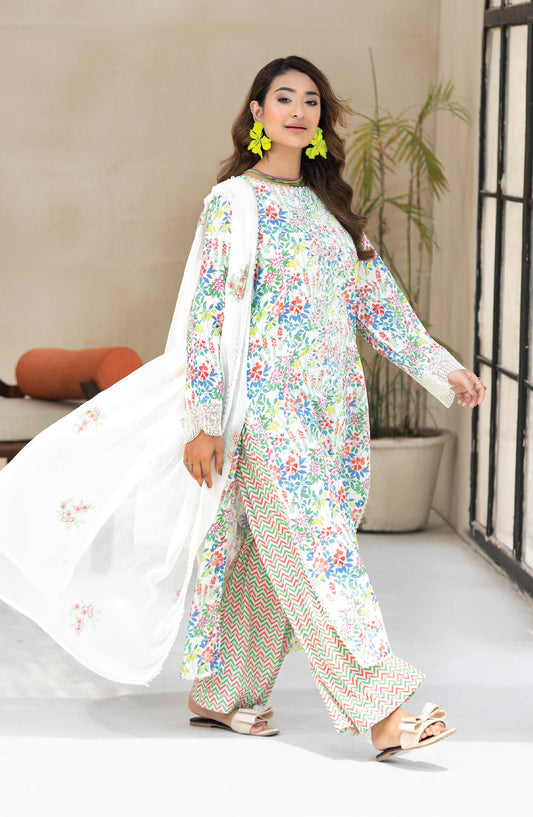 Saffron by Sanam Saeed Embroidered Lawn Unstitched 3 Piece Suit - D-10 - AK26SOF - Multi - Summer Collection