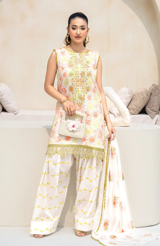 Saffron by Sanam Saeed Embroidered Lawn Unstitched 3 Piece Suit - D-06 - AK26SOF - Yellow - Summer Collection