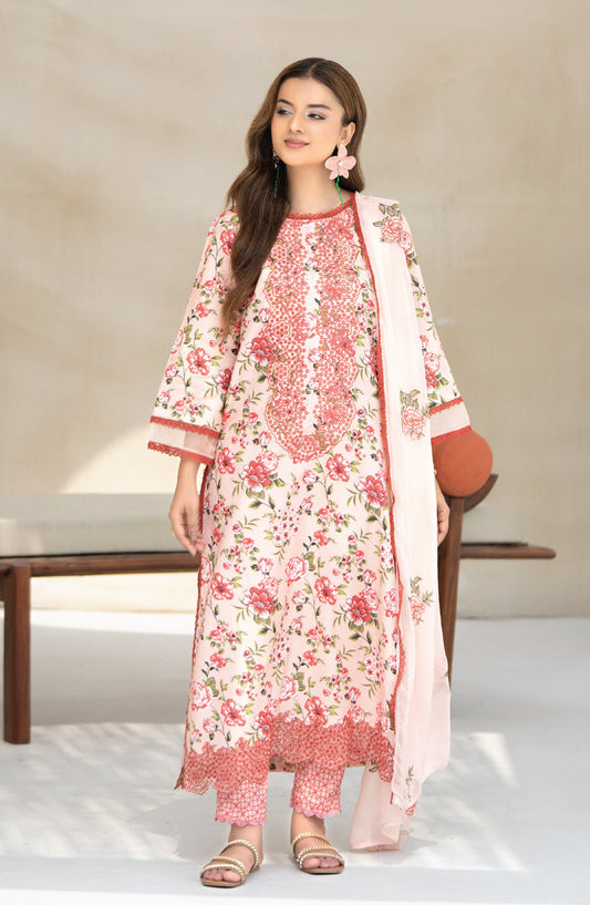 Saffron by Sanam Saeed Embroidered Lawn Unstitched 3 Piece Suit - D-05 - AK26SOF - Pink - Summer Collection