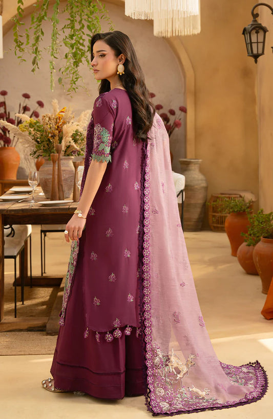 Saira Rizwan Embroidered Luxury Lawn Unstitched 3 Piece Suit - VALERIE-SRL25-11 - SR25LL - Plum - Summer Collection