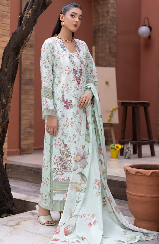 Sanam Saeed Premium Embroidered Lawn Unstitched 3 Piece Suit - D-09 - SS26PRL - Mint - Summer Collection
