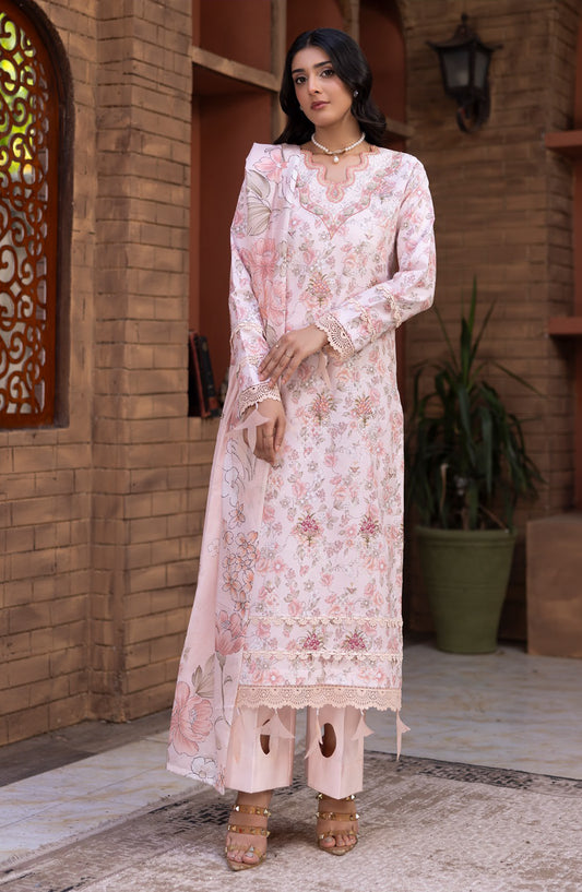 Sanam Saeed Premium Embroidered Lawn Unstitched 3 Piece Suit - D-04 - SS26PRL - Pink - Summer Collection