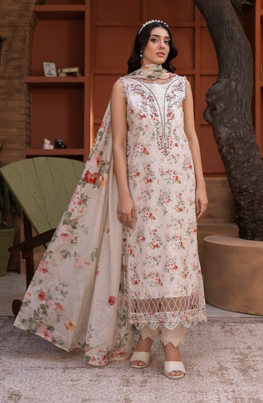 Sanam Saeed Premium Embroidered Lawn Unstitched 3 Piece Suit - D-03 - SS26PRL - Fawn - Summer Collection