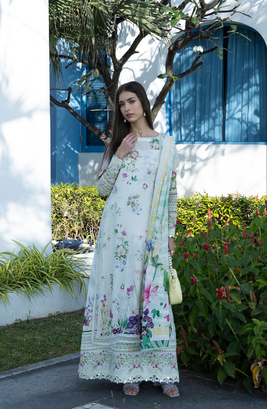 Santorini by Elaf Premium Digital Printed Lawn Unstitched 3 Piece Suit - EPN-7B MOON FLOWER - EL26SNT - Pista Green - Summer Collection