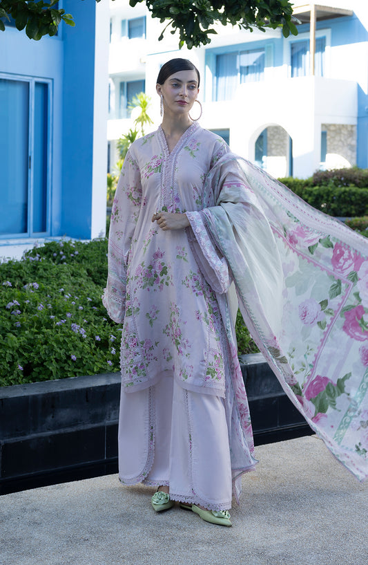 Santorini by Elaf Premium Digital Printed Lawn Unstitched 3 Piece Suit - EPN-4B DOLL ME UP - EL26SNT - Light Purple - Summer Collection