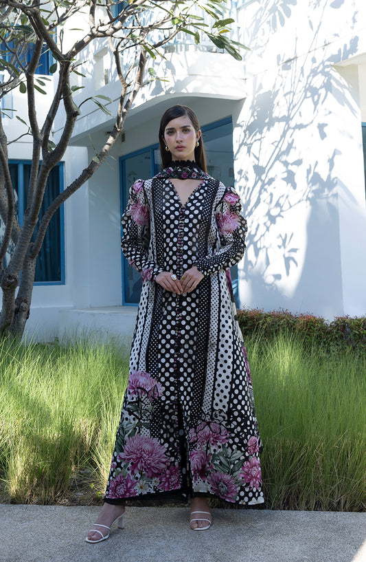 Santorini by Elaf Premium Digital Printed Lawn Unstitched 3 Piece Suit - EPN-1B POIS & HER - EL26SNT - Black - Summer Collection