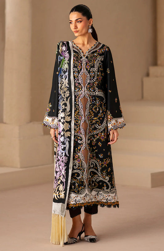 Saqqara by Bin Ilyas Embroidered Kotrai Unstitched 3 Piece Suit - 167-B - BL25SQR - Black - Winter Collection